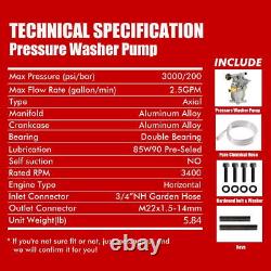 3/4 Shaft Horizontal Pressure Washer Pump 3000 PSI @ 2.5 GPM, OEM Replacement