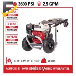 3600 PSI 2.5 GPM Cold Water Gas Pressure Washer with HONDA GX200 Engine