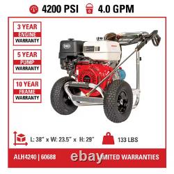 4200 PSI 4.0 GPM Gas Cold Water Pressure Washer with HONDA GX390 Engine NEW