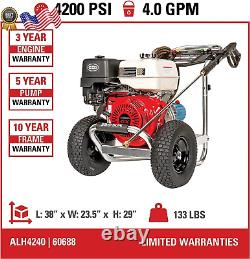 4240 Aluminum Series 4200 PSI Gas Pressure Washer 4.0 GPM HONDA GX