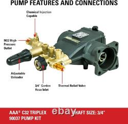 AAA 90037 Horizontal Triplex Plunger Replacement Pressure Washer Pump Black