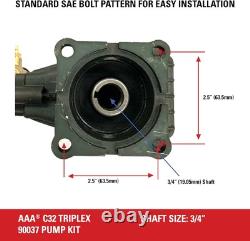 AAA 90037 Horizontal Triplex Plunger Replacement Pressure Washer Pump Black