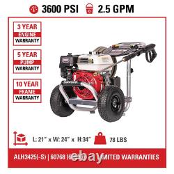 Aluminum 3600 PSI 2.5 GPM Gas Cold Water Pressure Washer with HONDA GX200 Engine