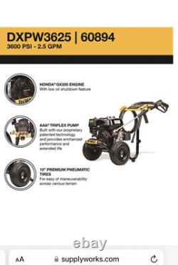 DEWALT DXPW3625 3600 PSI 2.5 GPM HONDA GX200 Gas Cold Water Pressure Washer