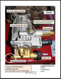 FREE TIPS Horizontal Pressure Washer BRASS Pump 3100 psi REPLACES TRIPLEX Honda