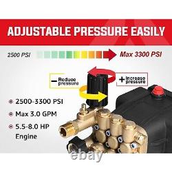 Horizontal Triplex Pressure Washer Pump 3/4 Shaft 3300 PSI 3.0 GPM 5.5-8 HP