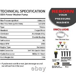 Horizontal Triplex Pressure Washer Pump 3/4 Shaft 3300 PSI 3.0 GPM 5.5-8 HP