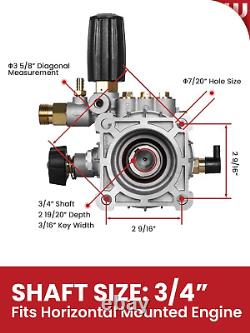 Pressure Washer Pump, 3/4 Shaft, 3400PSI 2.5GPM, Horizontal Power Washer Pump w