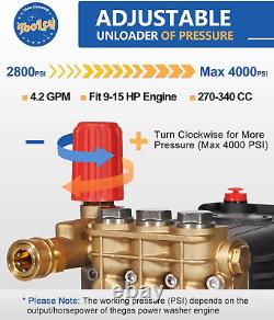 Pressure Washer Pump 3800-4000 PSI Max, 4.4 GPM, 1 Inch Shaft Horizontal Trip