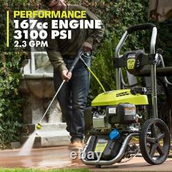 RYOBI Gas Pressure Washer Honda GCV167 Engine 167cc 3100-PSI with Attachments