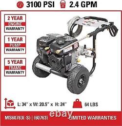 SIMPSON Cleaning MS60763-S MegaShot 3100 PSI Gas Pressure Washer, 2.4 GPM, Ko