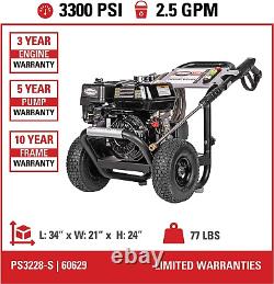 SIMPSON Cleaning PS3228 Powershot 3300 PSI Gas Pressure Washer, 2.5 GPM, Honda G