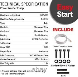 Shaft Horizontal Pressure Washer Pump 3400 PSI @ 2.5 GPM Replacement Pump for Po