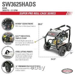 Simpson SPW3625HADSRC 3600 PSI (Gas-Cold Water) Small Roll Cage Pressure Wash