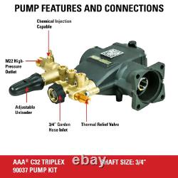 Kit de pompe triplex horizontale professionnelle AAA 90037 pour 3700 PSI à 2.5 GPM Press.