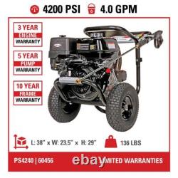 Laveuse à pression à gaz à eau froide de 4200 PSI et 4,0 GPM avec moteur HONDA GX390 NEUF