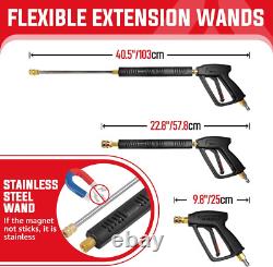Pistolet et tuyau de nettoyeur haute pression, tuyau flexible de 25 pieds avec extension en acier inoxydable