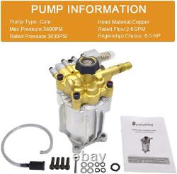 Pompe de laveuse à pression à arbre horizontal 3/4, MAX 3400 PSI 2.5 GPM Remplacement Pow