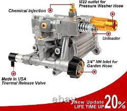 Pompe de laveuse à pression à moteur horizontal de remplacement pour arbre de 3/4 pouce, 3400 PSI, 2,5 GPM